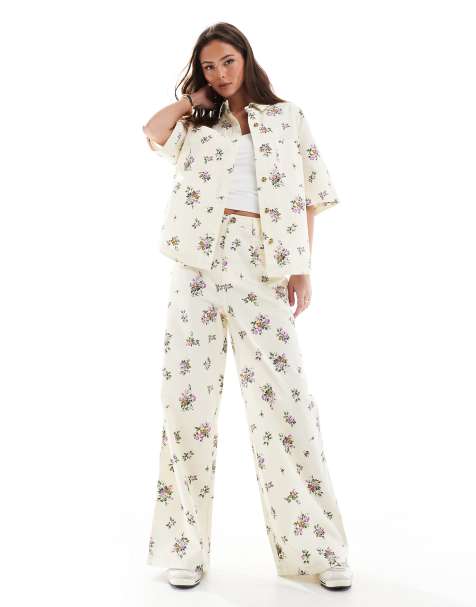 ASOS DESIGN - Pantaloni a fondo ampio a vita alta a fiori in coordinato - view 1