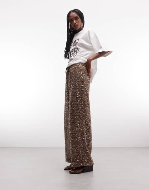 ASOS DESIGN - Pantaloni a fondo ampio all'uncinetto marroni trasparenti con paillettes - view 1