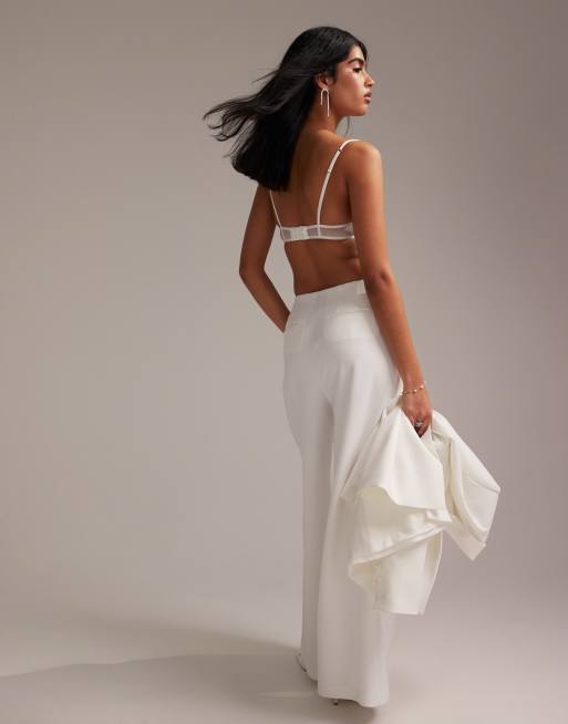 ASOS DESIGN - Pantaloni a fondo ampio bianchi con pieghe, 2 di 6