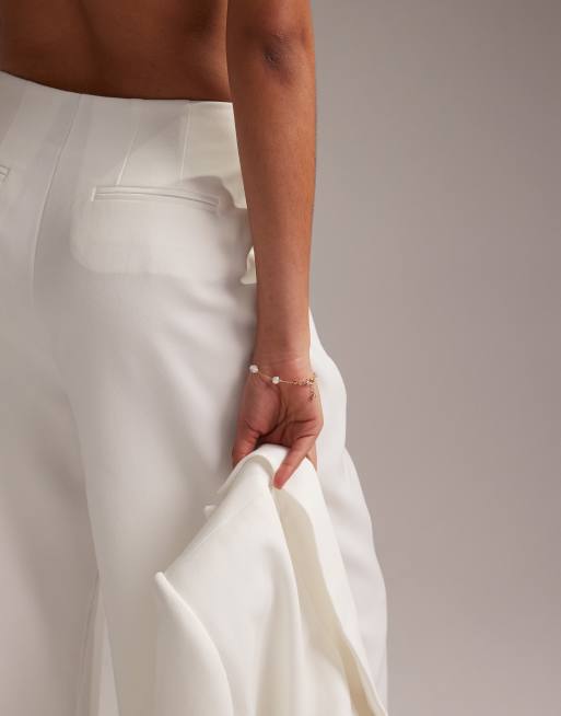 ASOS DESIGN - Pantaloni a fondo ampio bianchi con pieghe, 3 di 6