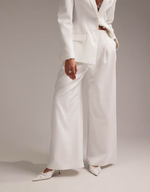 ASOS DESIGN - Pantaloni a fondo ampio bianchi con pieghe, 4 di 6