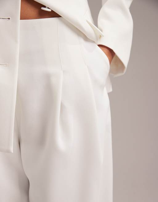 ASOS DESIGN - Pantaloni a fondo ampio bianchi con pieghe, 5 di 6