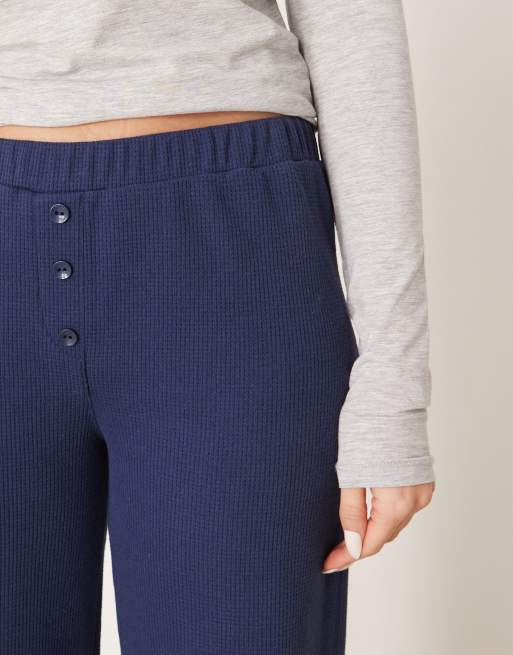ASOS DESIGN - Pantaloni a fondo ampio blu navy a nido d'ape con dettaglio stile boxer, 5 di 5