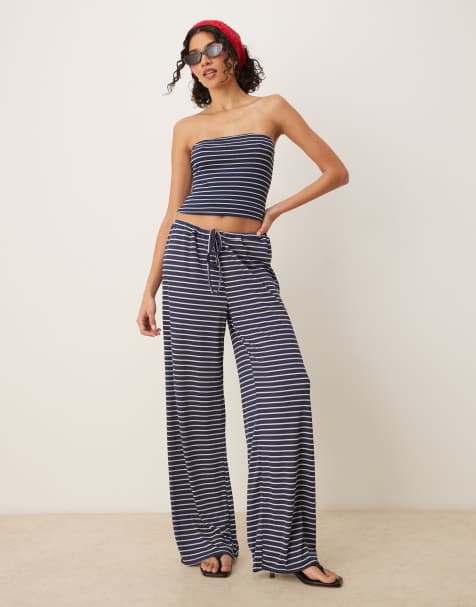 ASOS DESIGN - Pantaloni a fondo ampio blu navy a righe in coordinato - view 1