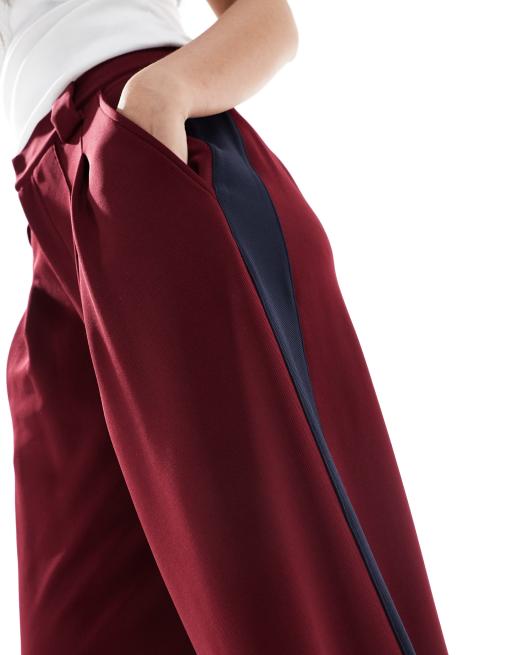 ASOS DESIGN - Pantaloni a fondo ampio bordeaux con pannelli a contrasto, 5 di 5