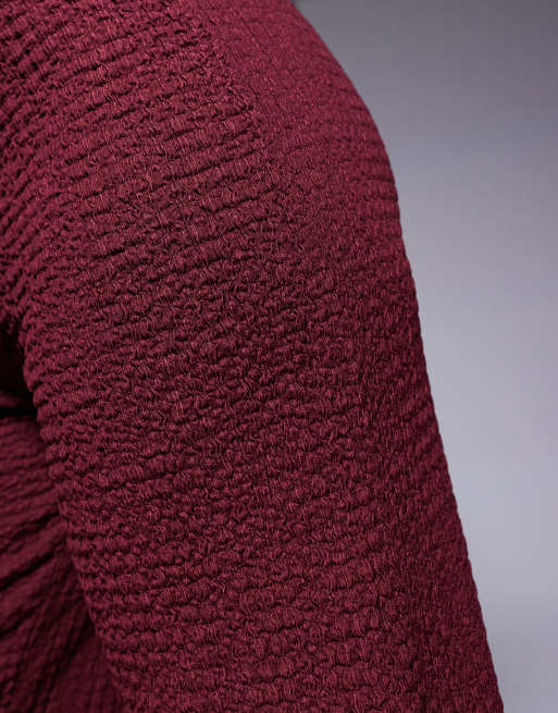 ASOS DESIGN - Pantaloni a fondo ampio bordeaux testurizzati in coordinato, 3 di 5