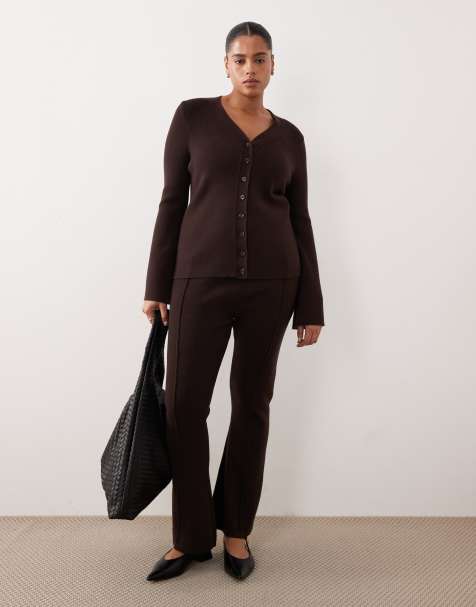 ASOS DESIGN - Pantaloni a fondo ampio color cioccolato a coste in coordinato - view 1