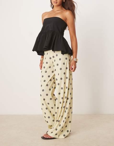 ASOS DESIGN - Pantaloni a fondo ampio color panna a pois - view 1