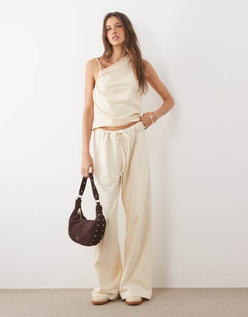 ASOS DESIGN - Pantaloni a fondo ampio color panna in coordinato