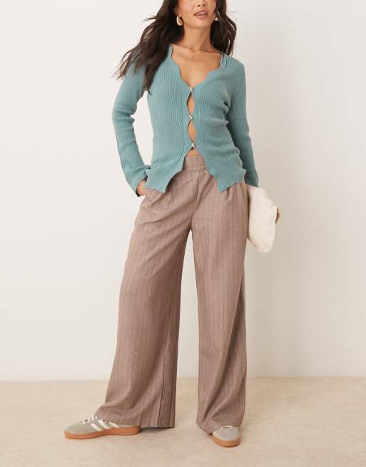 ASOS DESIGN - Pantaloni a fondo ampio color pietra con righe nere
