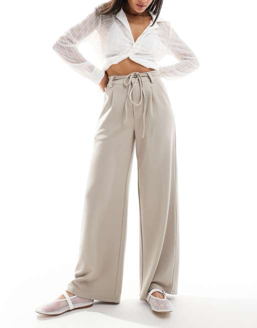 ASOS DESIGN - Pantaloni a fondo ampio color pietra in twill di jersey con cintura annodata