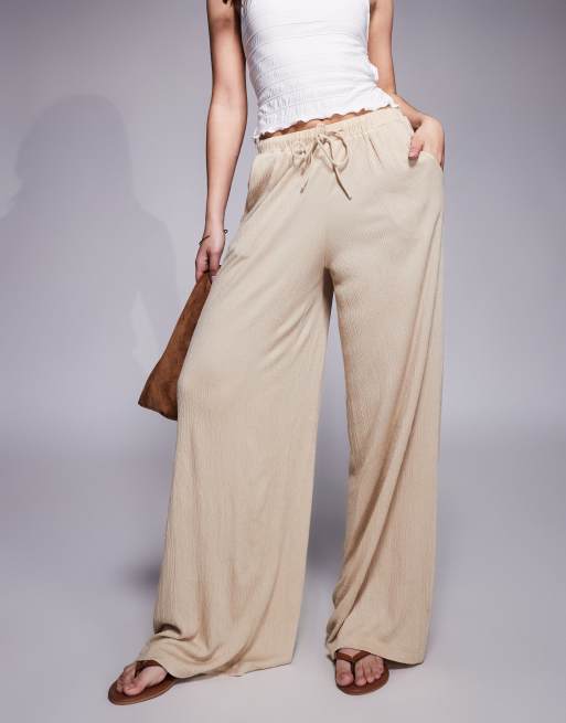 ASOS DESIGN - Pantaloni a fondo ampio color pietra stropicciati e allacciati in vita in coordinato