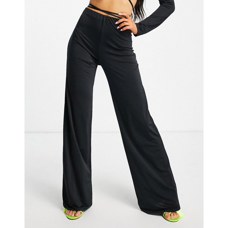 Pantaloni e leggings Donna DESIGN - Pantaloni a fondo ampio da abito in jersey di raso nero stile anni '00