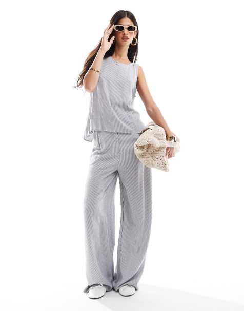 ASOS DESIGN - Pantaloni a fondo ampio effetto lino a righe in coordinato - view 1