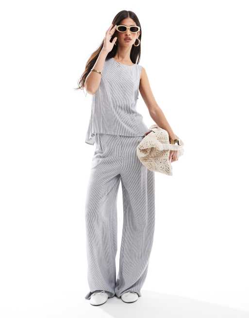 ASOS DESIGN - Pantaloni a fondo ampio effetto lino a righe in coordinato