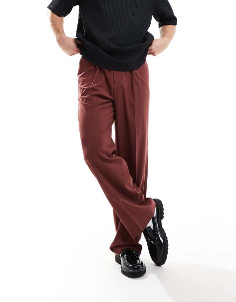 ASOS DESIGN - Pantaloni a fondo ampio eleganti bordeaux con elastico in vita - view 1