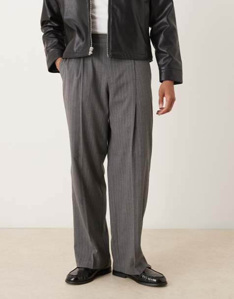 ASOS DESIGN - Pantaloni a fondo ampio eleganti in flanella color antracite gessati con elastico in vita - view 1