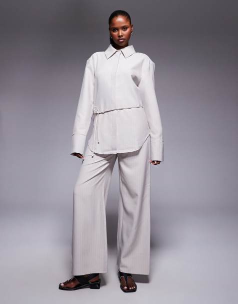 ASOS DESIGN - Pantaloni a fondo ampio gessati in coordinato - view 1