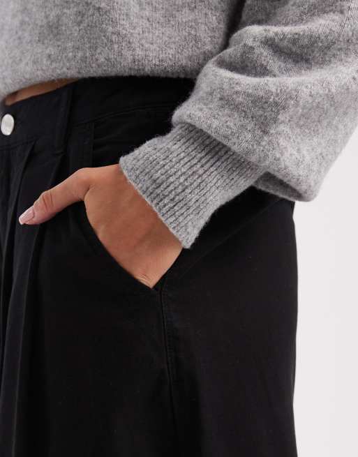 ASOS DESIGN - Pantaloni a fondo ampio in cotone nero effetto carta a pieghe, 5 di 5