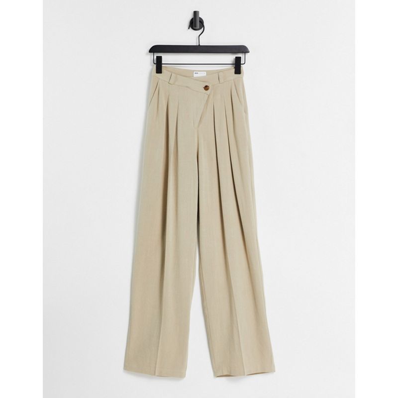 Pantaloni e leggings Pantaloni con fondo ampio DESIGN - Pantaloni a fondo ampio in lino con patta asimmetrica color pietra
