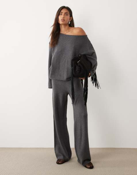 ASOS DESIGN - Pantaloni a fondo ampio in misto lana grigio antracite in coordinato - view 1