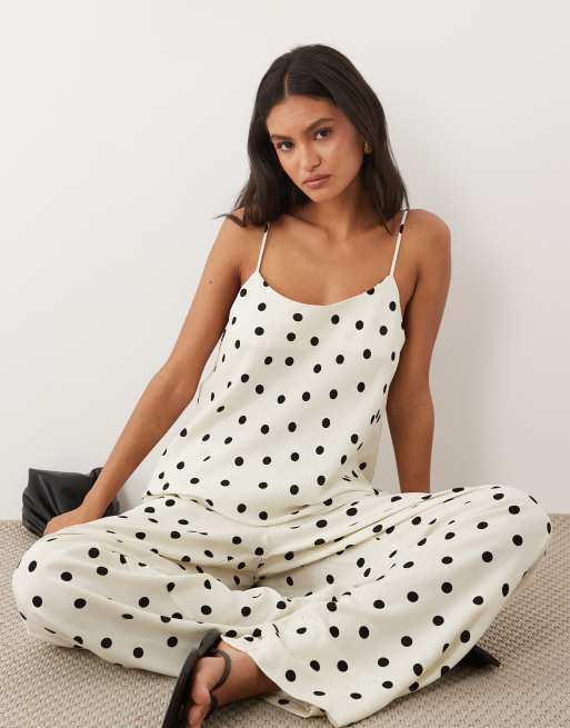 ASOS DESIGN - Coordinato anni '90 in misto lino a pois con canottiera con scollo rotondo, 3 di 3