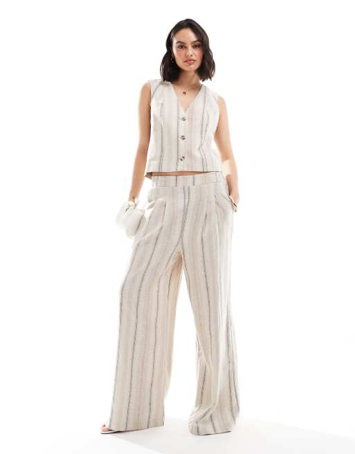 ASOS DESIGN - Pantaloni a fondo ampio in misto lino a righe in coordinato