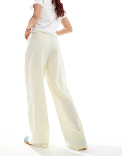 ASOS DESIGN - Pantaloni a fondo ampio in misto lino giallo limone, 2 di 5