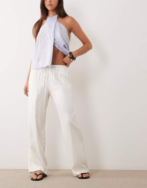 ASOS DESIGN - Pantaloni a fondo ampio in raso avorio, 2 di 5