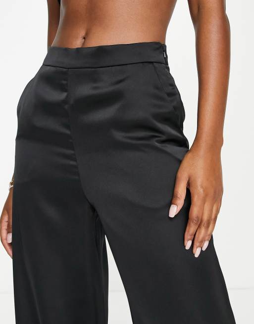 ASOS DESIGN - Pantaloni a fondo ampio in raso neri, 3 di 4