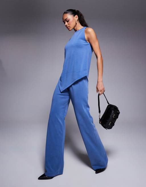 ASOS DESIGN - Pantaloni a fondo ampio in tessuto cupro blu indaco in coordinato