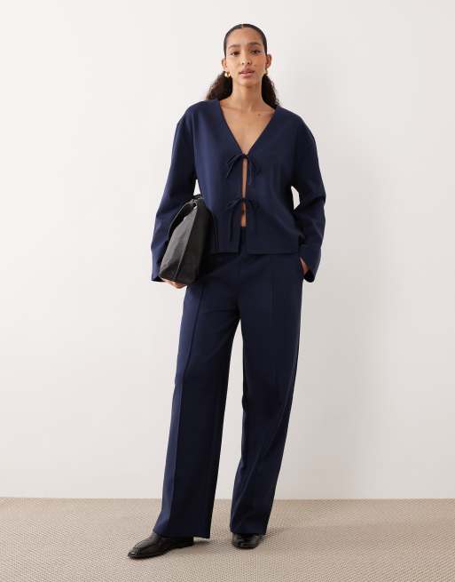 ASOS DESIGN - Pantaloni a fondo ampio in tessuto interlock color blu navy in coordinato