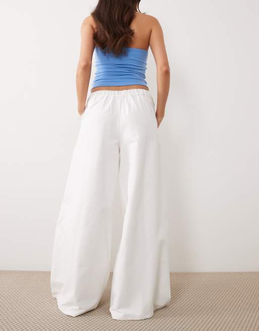 ASOS DESIGN - Pantaloni a fondo ampio in twill di cotone bianchi, 4 di 5
