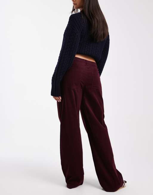 ASOS DESIGN - Pantaloni a fondo ampio in velluto a coste bordeaux gessati, 2 di 5