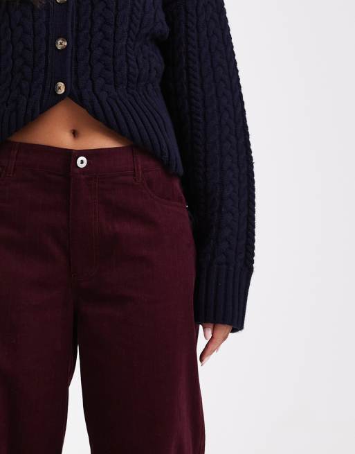ASOS DESIGN - Pantaloni a fondo ampio in velluto a coste bordeaux gessati, 3 di 5