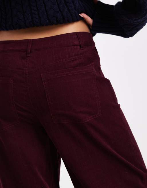 ASOS DESIGN - Pantaloni a fondo ampio in velluto a coste bordeaux gessati, 4 di 5