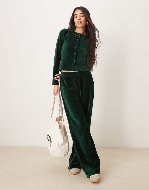 ASOS DESIGN - Pantaloni a fondo ampio in velluto a coste verde bosco in coordinato - view 1