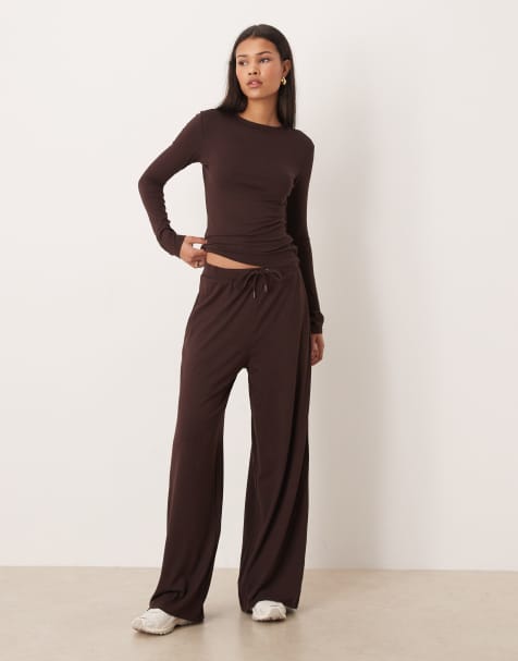 ASOS DESIGN - Pantaloni a fondo ampio interlock marroni in coordinato - view 1