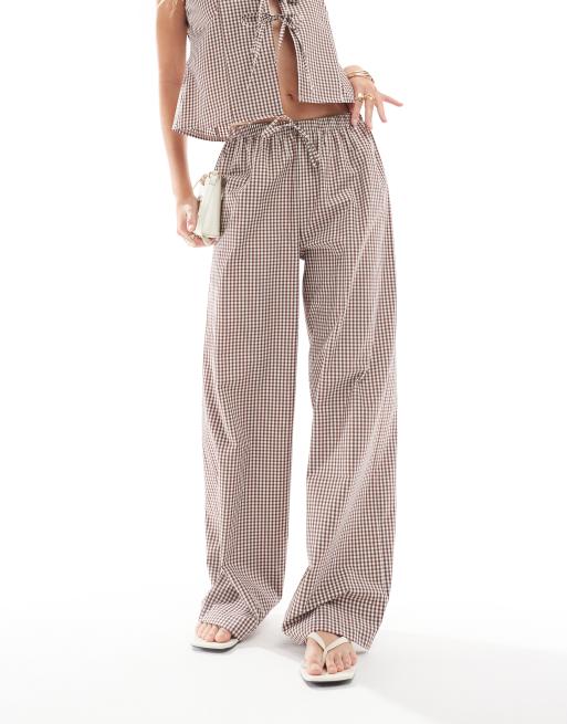 ASOS DESIGN - Pantaloni a fondo ampio marroni a quadretti in coordinato, 4 di 5