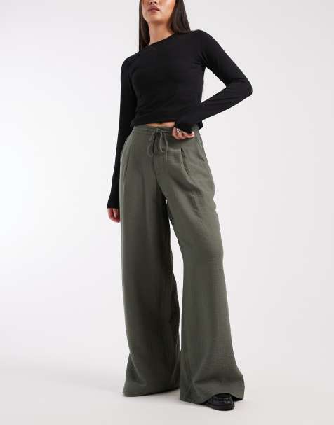 ASOS DESIGN - Pantaloni a fondo ampio morbidi testurizzati verde medio - view 1