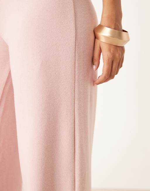 ASOS DESIGN - Pantaloni a fondo ampio morbidissimi rosa chiaro in coordinato, 4 di 5
