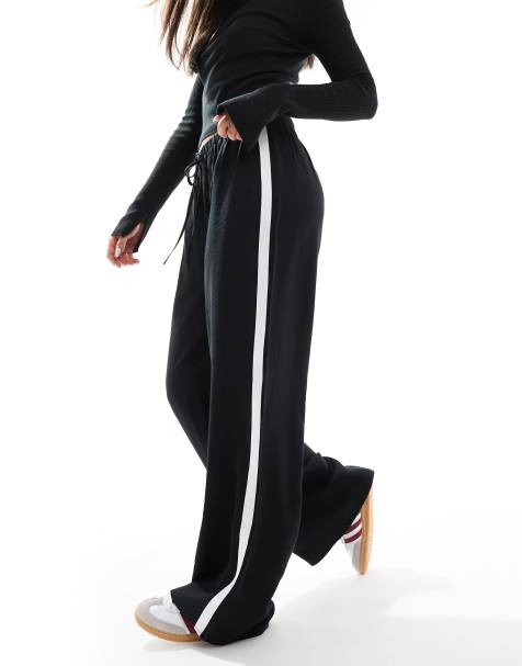 ASOS DESIGN - Pantaloni a fondo ampio neri con riga a contrasto - view 1