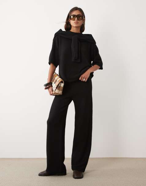 ASOS DESIGN - Pantaloni a fondo ampio neri in lana in coordinato - view 1