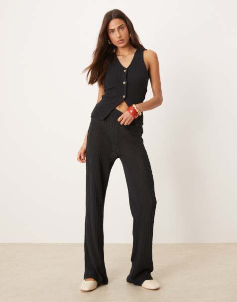 ASOS DESIGN - Pantaloni a fondo ampio neri in maglia semi trasparente in coordinato - view 1