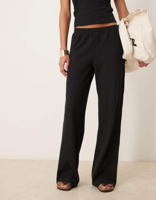 ASOS DESIGN - Pantaloni a fondo ampio neri in tessuto a nido d'ape, 3 di 5