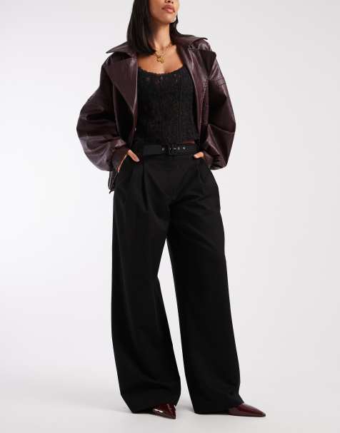 ASOS DESIGN - Pantaloni a fondo ampio neri sartoriali con cintura e vita bassa - view 1