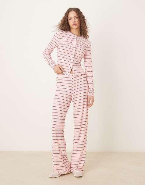 ASOS DESIGN - Pantaloni a fondo ampio rosa a righe in coordinato - view 1