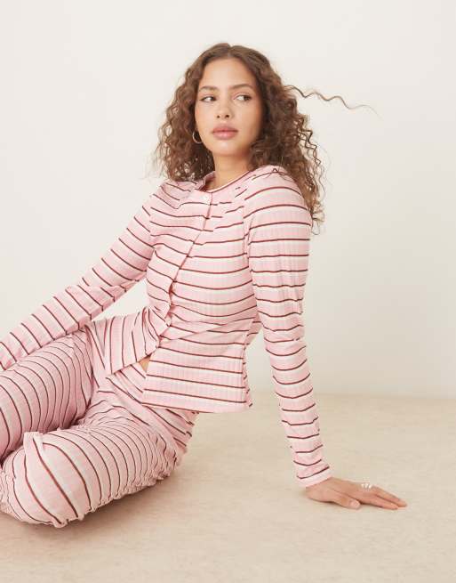 ASOS DESIGN - Pantaloni a fondo ampio rosa a righe in coordinato, 2 di 5