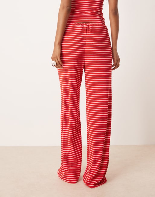 ASOS DESIGN - Pantaloni a fondo ampio rossi a righe allacciati davanti in coordinato, 5 di 5