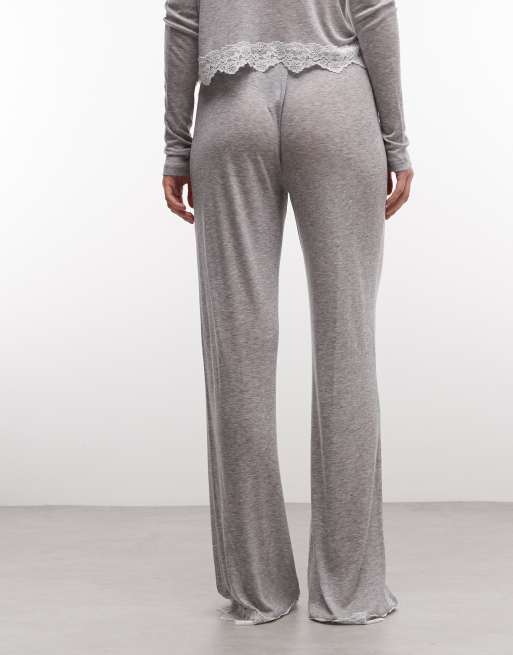 ASOS DESIGN - Pantaloni a fondo ampio semitrasparenti grigi con finiture in pizzo, 5 di 5